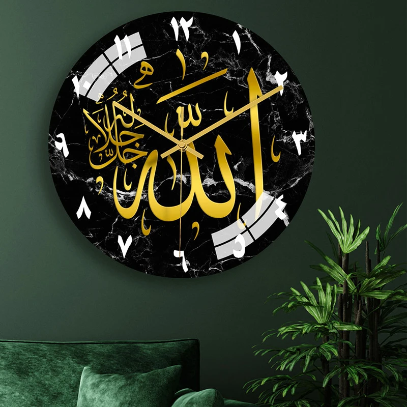 2024 New Acrylic Mirror Decorative Clock Islamic Calligraphy Decoration Silent Wall Decor Home Clock Clock Wall 3d Pendulum