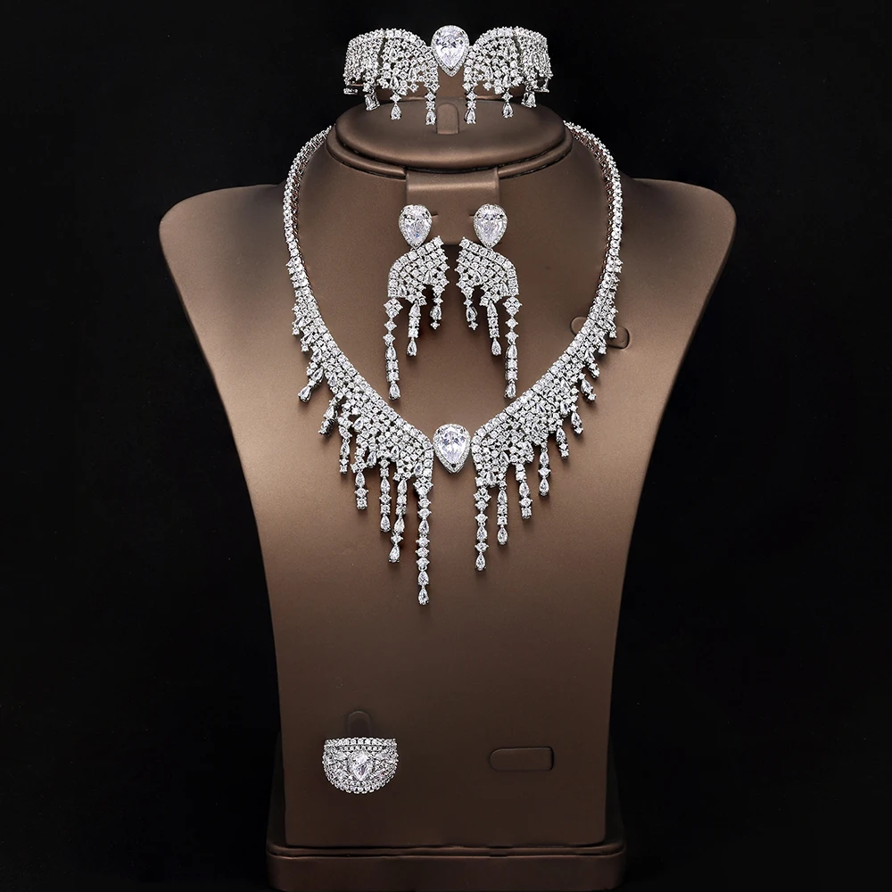 

HIBRIDE New sliver color Exquisite tassel necklace Earrings Bracelet Women's Dress Decoration Jewelry Wedding Ball Gift S-1026