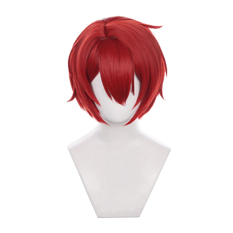 Ensemble Stars-pelucas de Cosplay Suou Tsukasa Suou, cortas, sintéticas, resistentes al calor, color rojo, para Halloween, con gorro gratis