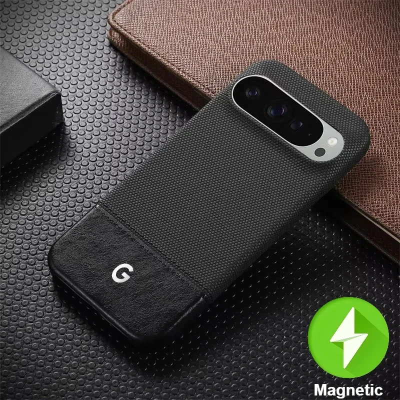 Retro Busines Texture Leather Splicing Fabric Magnetic Charge Case For Google Pixel 11 10 9 8 Pro XL Skin-friendly Protect Cover