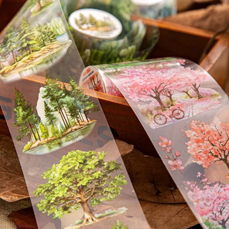 60mm * 2m PET forest tree tape DIY scrapbook decoration album collage magazine material planning aesthetic tape image 5