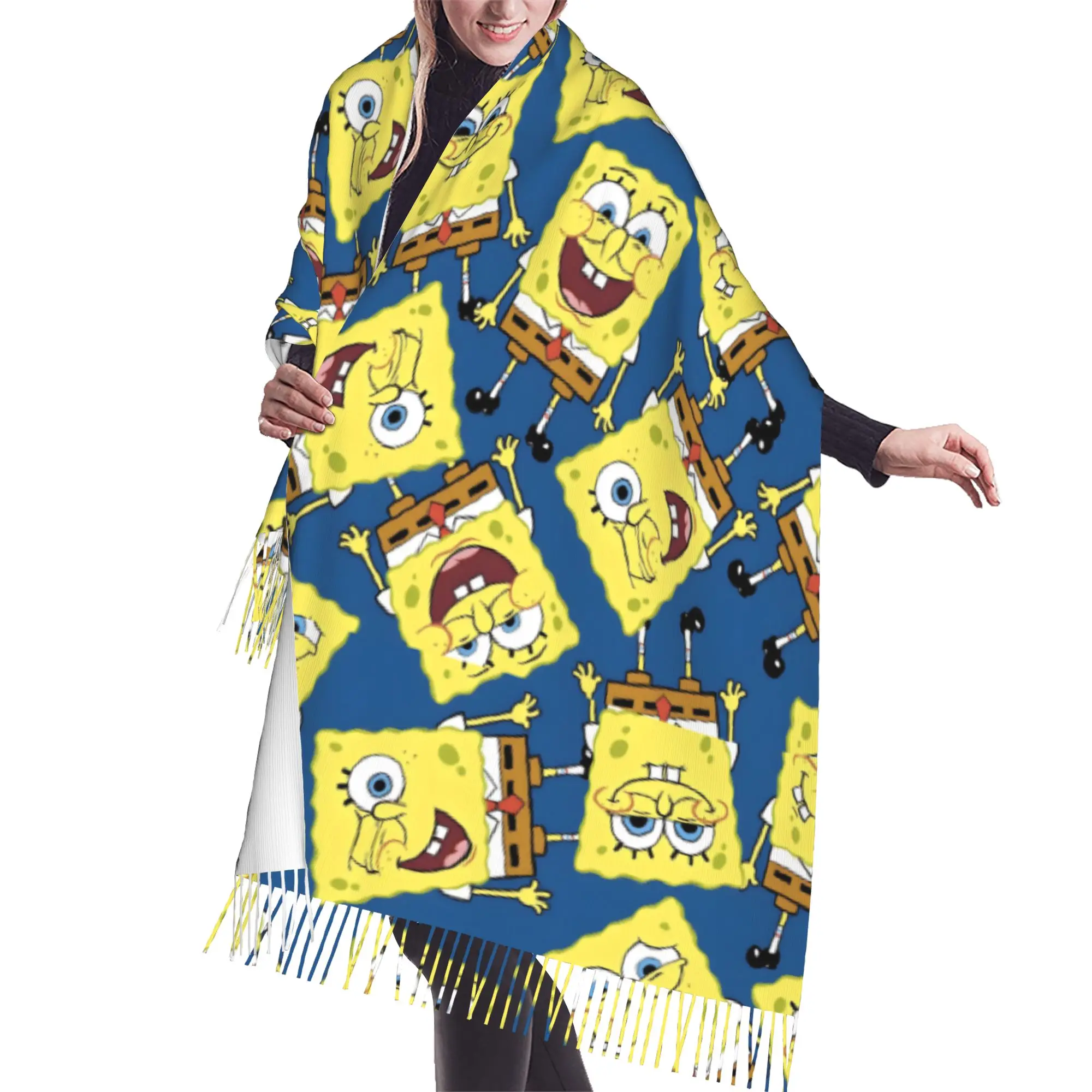 Customized Printed S-Sponges Anime Bobes Scarf Women Men Winter Fall Warm Scarves Starfish Cartoon Shawls Wraps