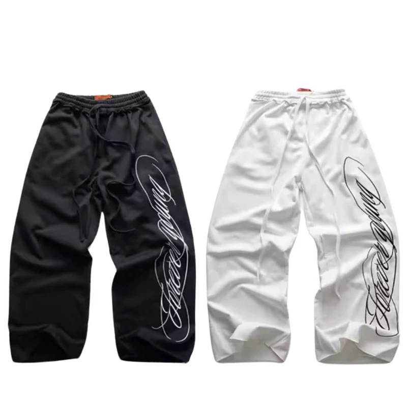 Y2K Harajuku القوطية إلكتروني طباعة ريترو أنيق الرجال والنساء هوديي الهيب هوب الشرير نمط أسود أبيض المتضخم سستة Sweatpants #5