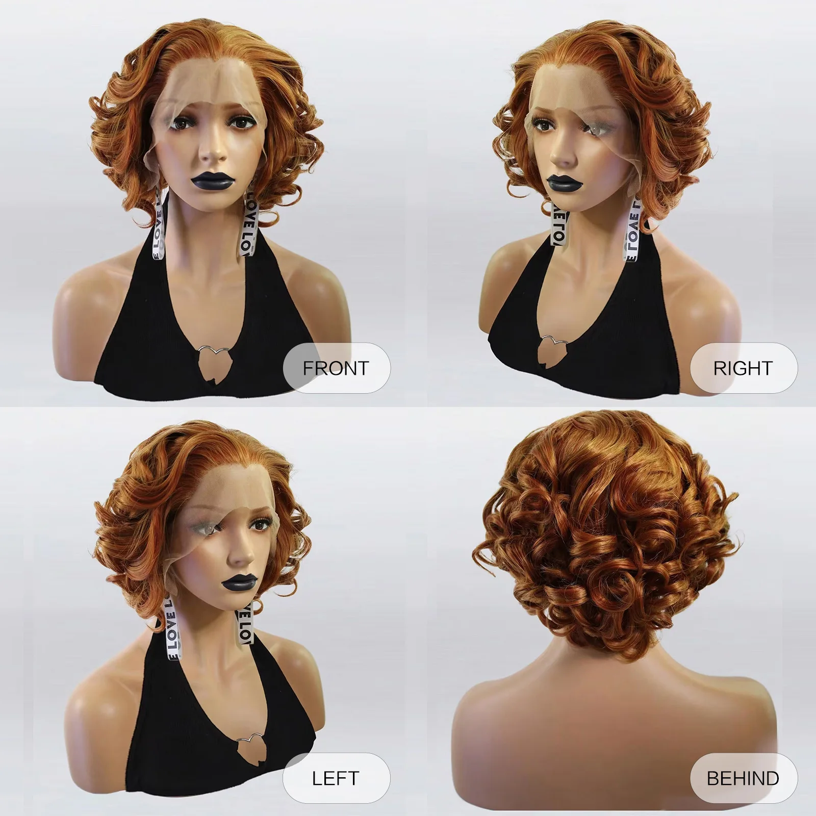 Synthetic 13*2 Shoulder Length Finger Wave Ginger Bob Lace Frontal Wig, 12 inch Short Brown Mixed Deep Wave Lace Front Wig