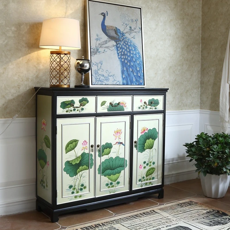 

Новая китайская обувь из массива дерева, окрашенная в виде цветка лотоса, неоклассическая перегородка для входа