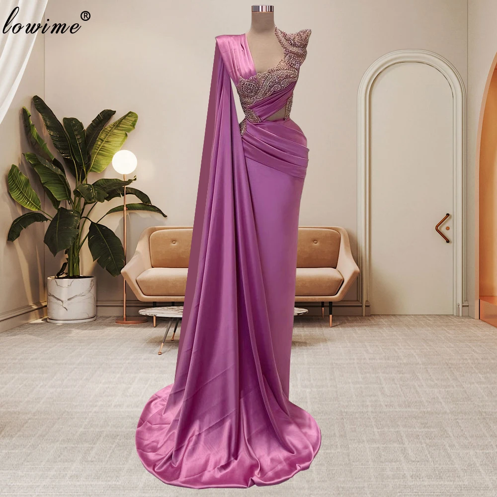 Light Purple Mermaid Cocktail Dresses For Women One Shoulder Beaded Celebrity Dresses Wedding Party Gowns Vestidos De Cóctel