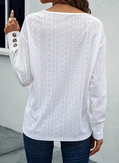 Women's Spring Blouses 2024 New Simple Comfortable Long Sleeve V-neck Casual T-Shirts For Women Clothing Fashion Pullover Tops