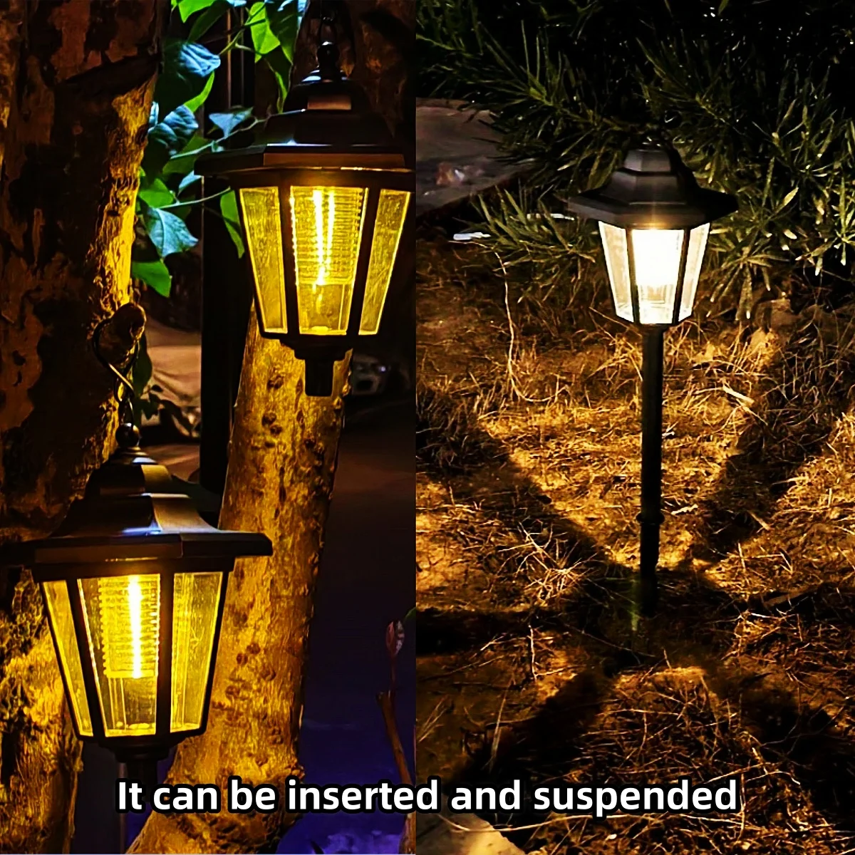 CY 2-Pack Vintage Hexagon LED Solar Lights, Outdoor Pathway Garden Yard Decor, Plastic Material