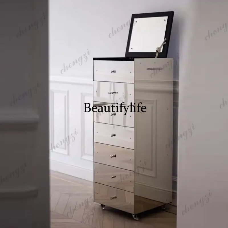 a55 Italian light luxury chest, high-end stainless steel mirror drawer cabinet, modern simple art view 4