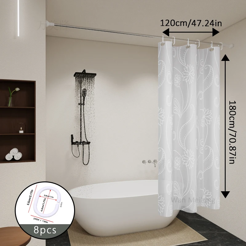 The White Lotus Patterned Dry-Wet Separation Partition Shower Curtain Is Suitable for Various Decoration Styles.