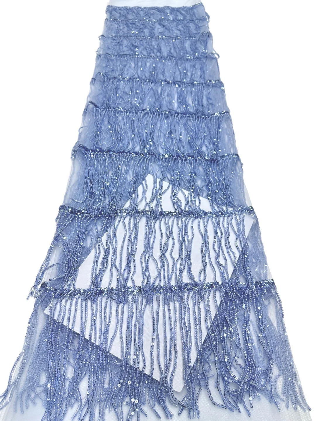 5 Yards Red Tassel Tube Bead Embroidery Lace Fabric, 2026 Luxury Sheer Tulle with Layered Dangling Beaded Fringes for Wedding