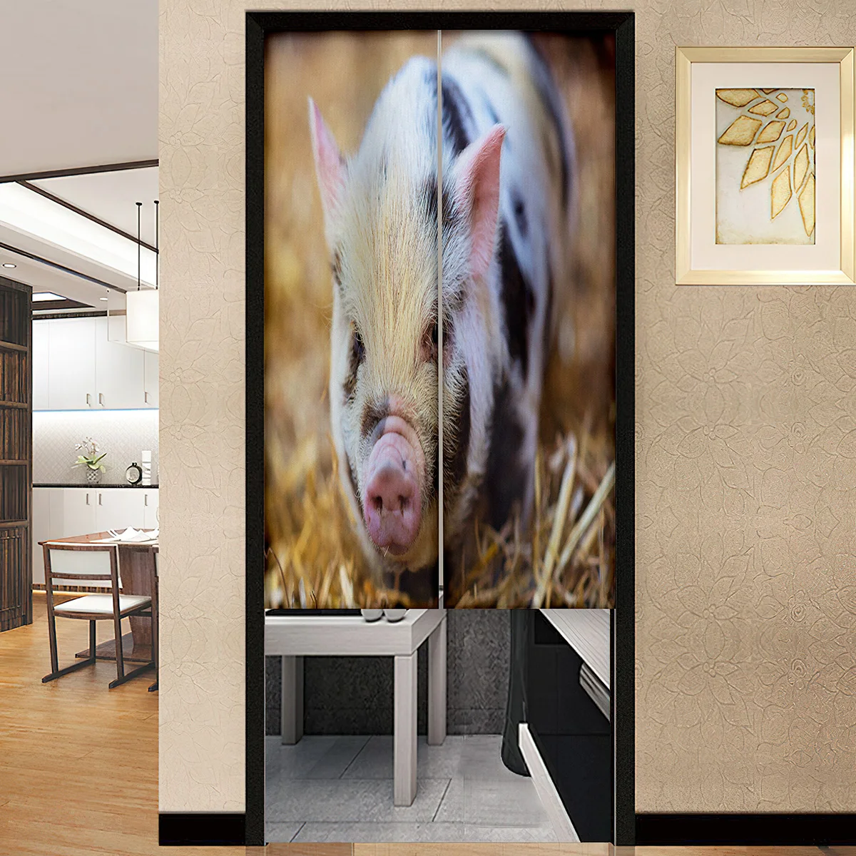 Cute Pigs Animals Outdoors Door Curtain Nose Animal Ears Bedroom Kitchen Partition Home Entrance WC Hanging Half-Curtains Decor