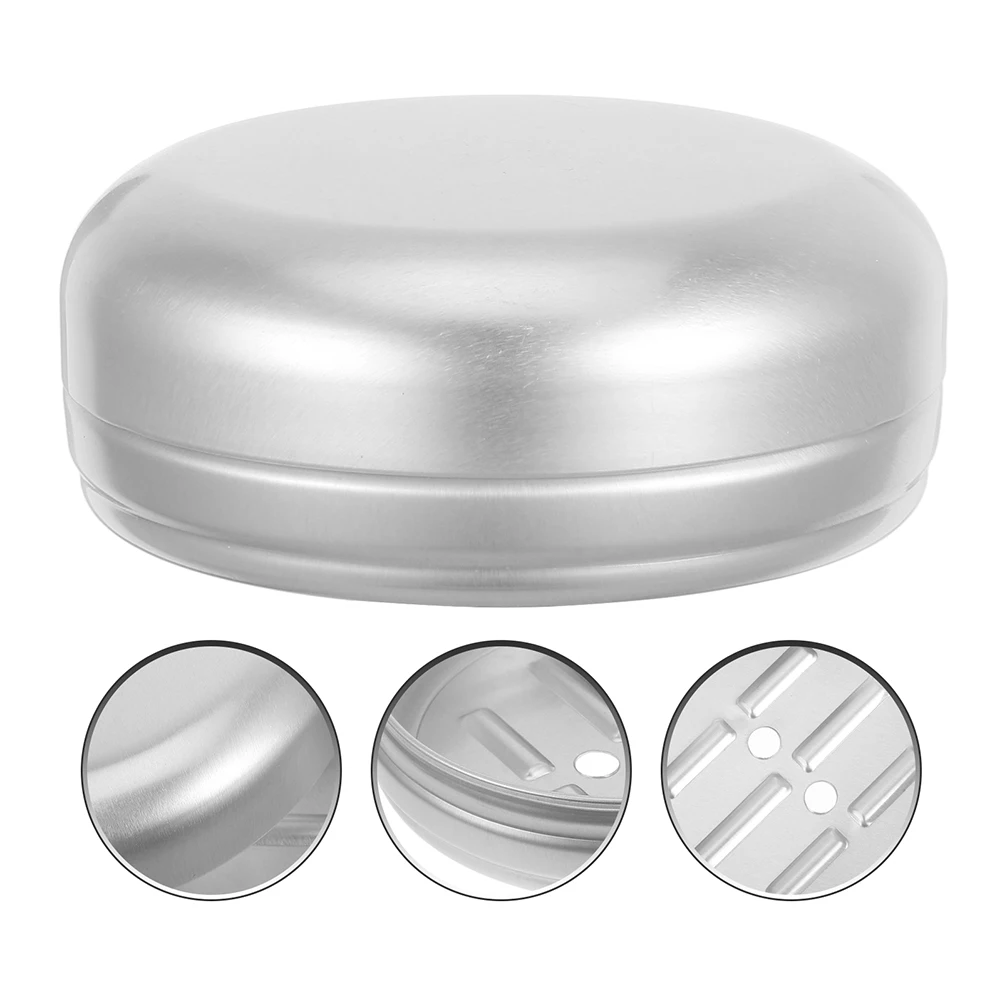 

Round Aluminum Box Soap Kitchen Sink Tray with Cover Silver Bathroom Accessories Travel