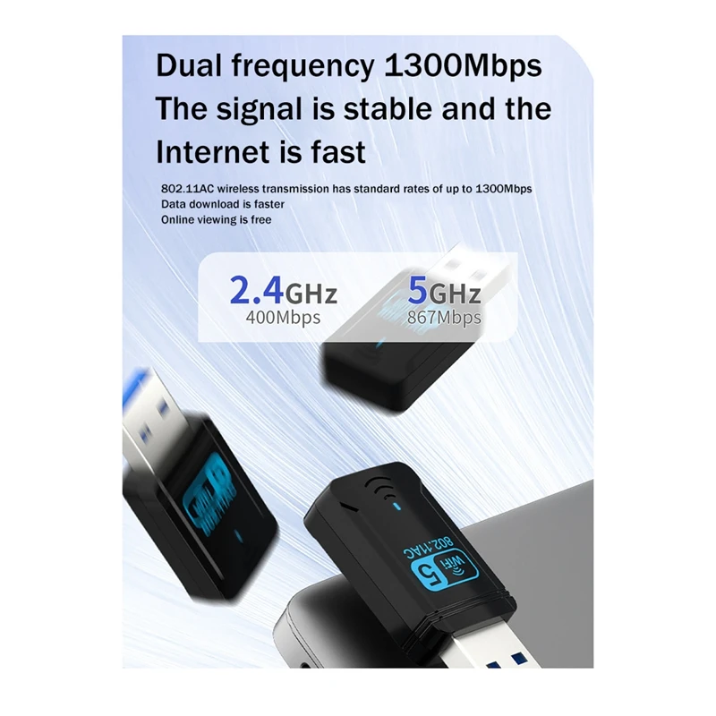 محول USB لاسلكي مزدوج النطاق واي فاي ، 1300Mbps ، بطاقة الشبكة ، 2.4GHz ، 5Ghz ، USB 3.0 ، سطح المكتب ، الكمبيوتر المحمول