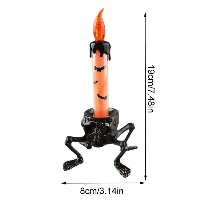 Halloween Skull LED Candle Flameless Skeleton Candle Holder Light Battery Operated LED Taper Candle Flickering Lights Skull