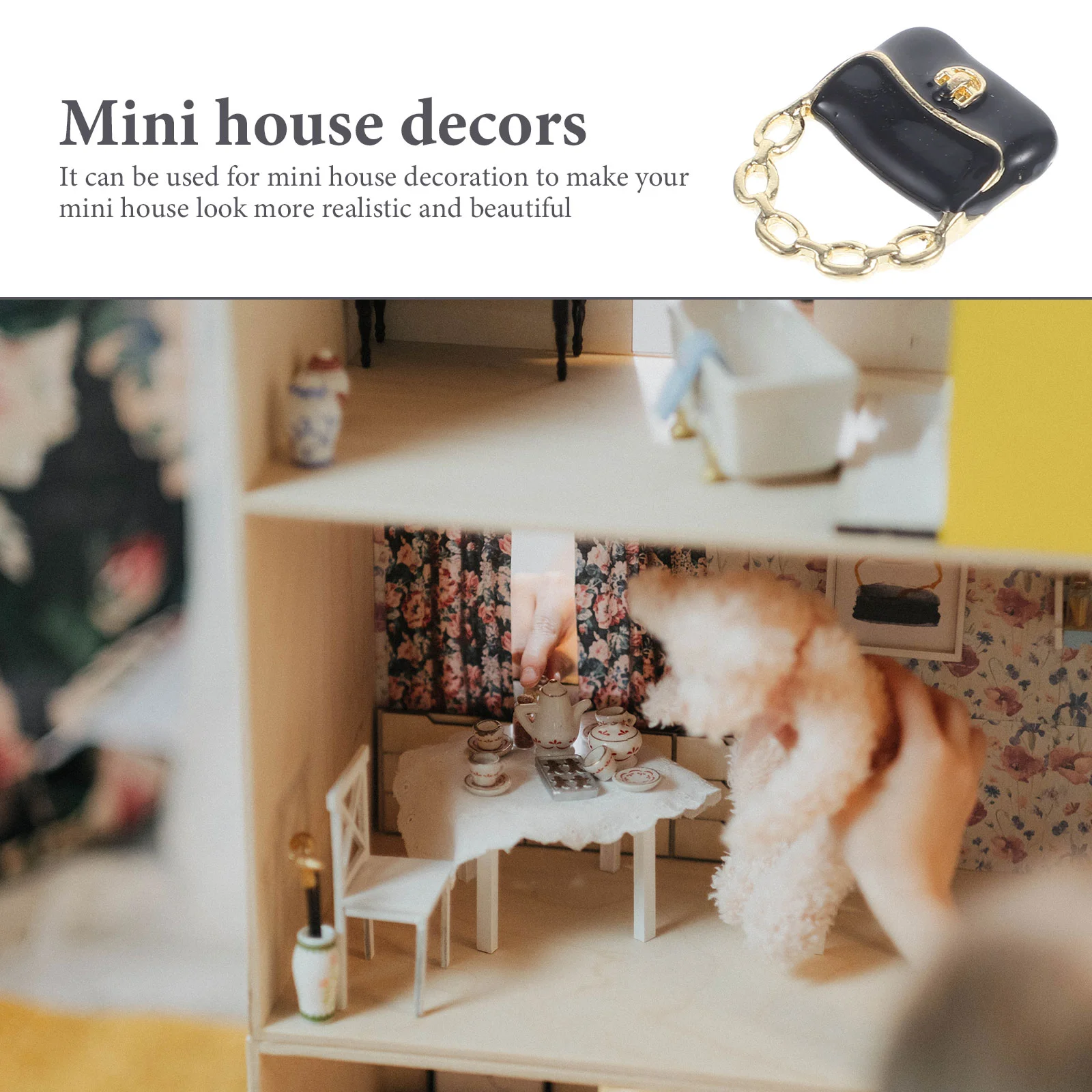 Miniatuur handtas huis decoratieve ornamenten metalen model driedimensionale kleine doe-het-zelf-cabine 3-delig pakket (zwart) draagtassen