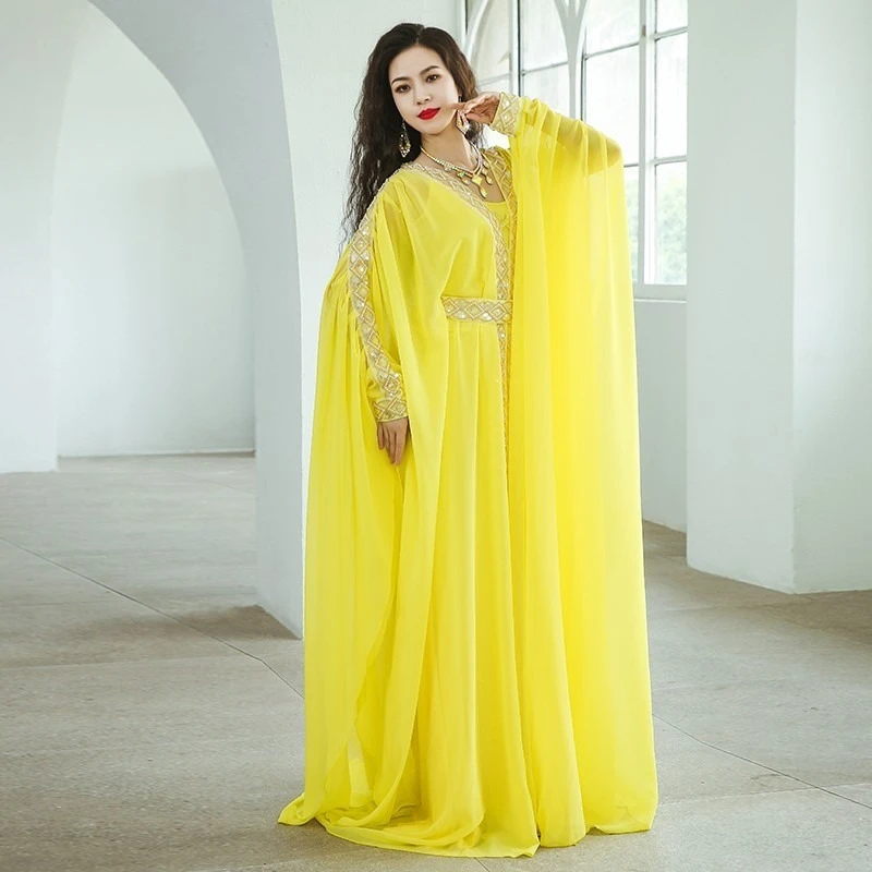 أزياء الرقص الشرقي المخصصة فستان أداء Khaleegy الخصر حتى نمط الشعر سوينغ فستان الأداء رداء وردي أصفر أبيض #5