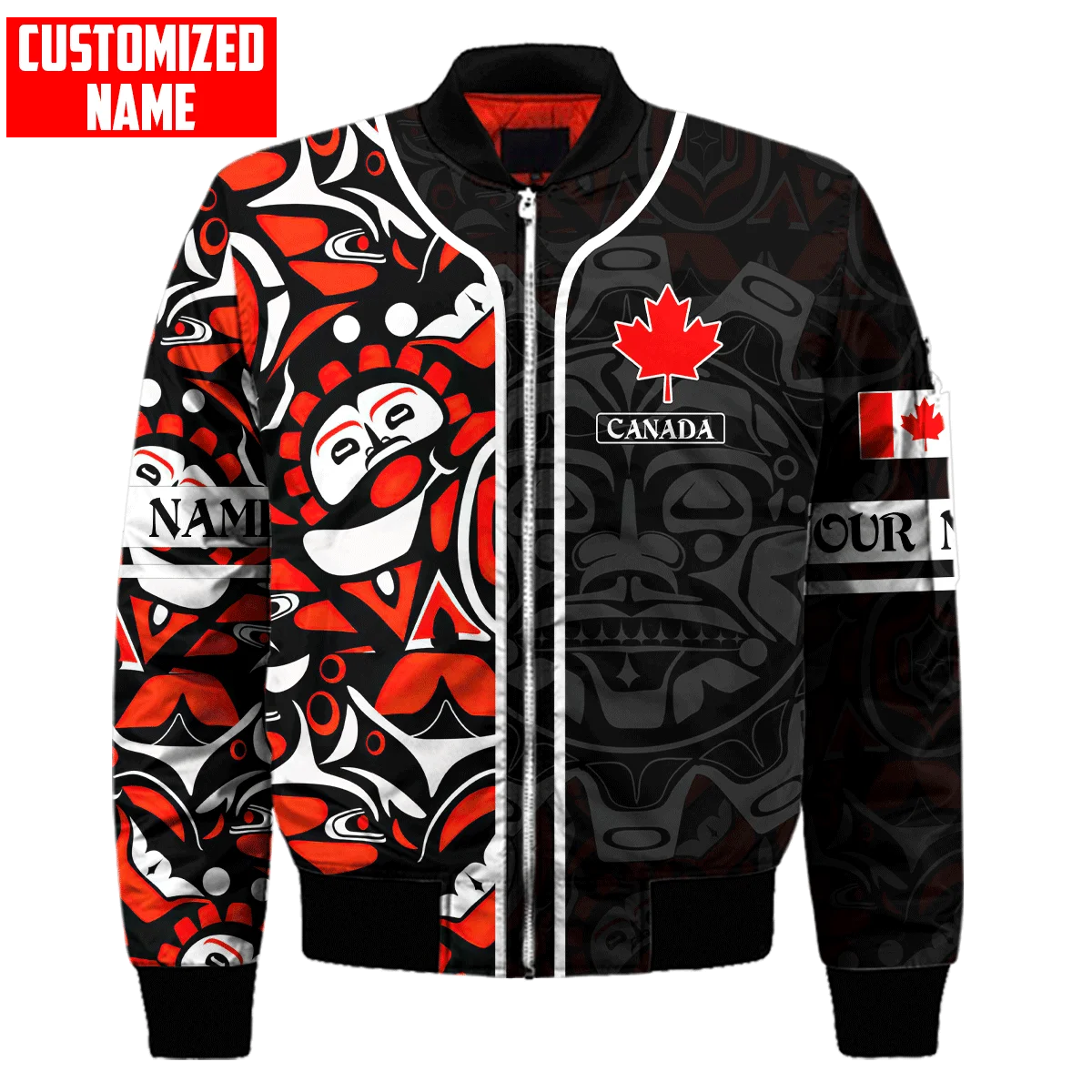 PLstar Cosmos Custom name Canada Flag Coat of Arm 3D Printed Men's Bomber Jackets Winter Unisex Casual Zipper Jacket FXU05