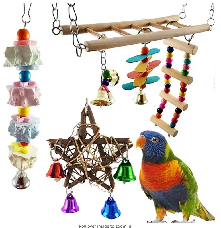 Parrot Bite Toy Pet Bird Toys Suspension Bridge Stairs Pepper Wood Molar String Rattan Five-Pointed Star 3-Piece Set