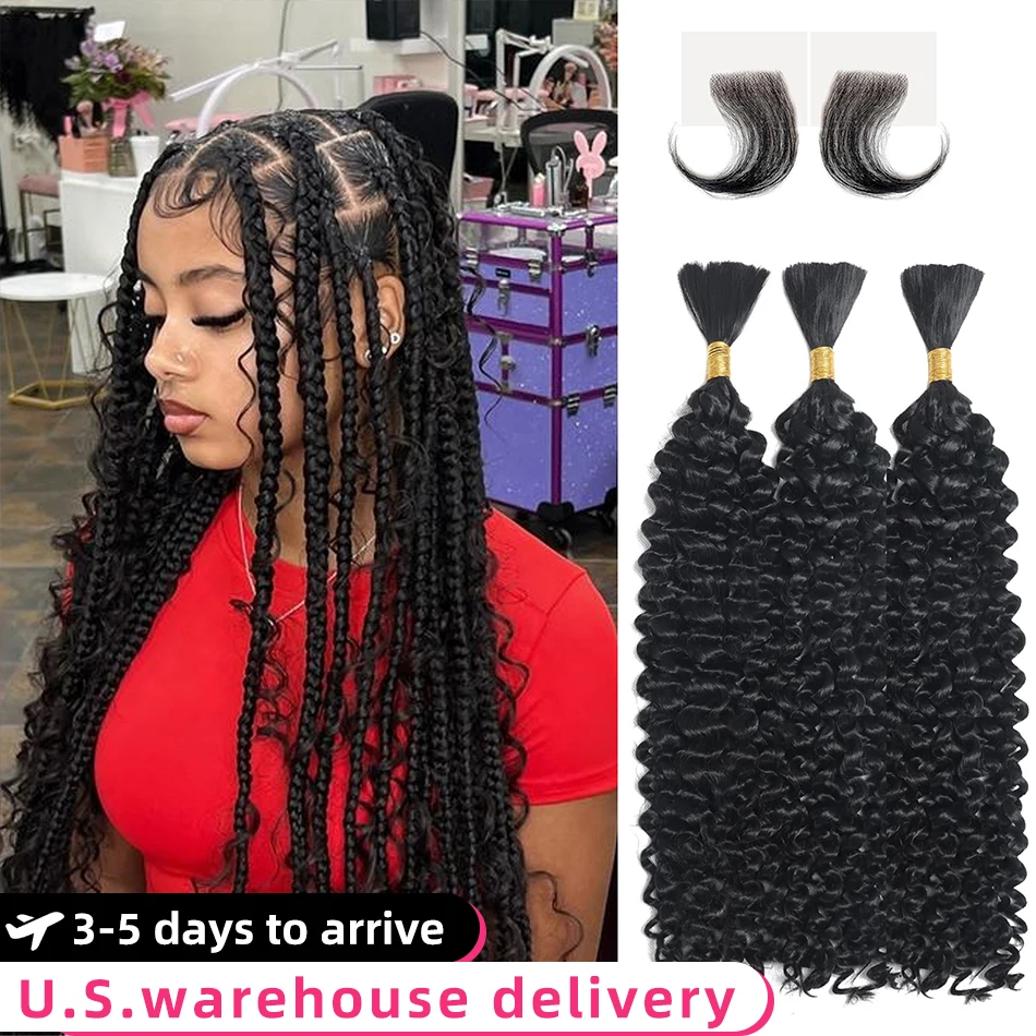 Cabelo humano em massa onda profunda para trança encaracolado profundo sem trama extensões de cabelo remy brasileiro 100% cabelo humano brasileiro para mulher