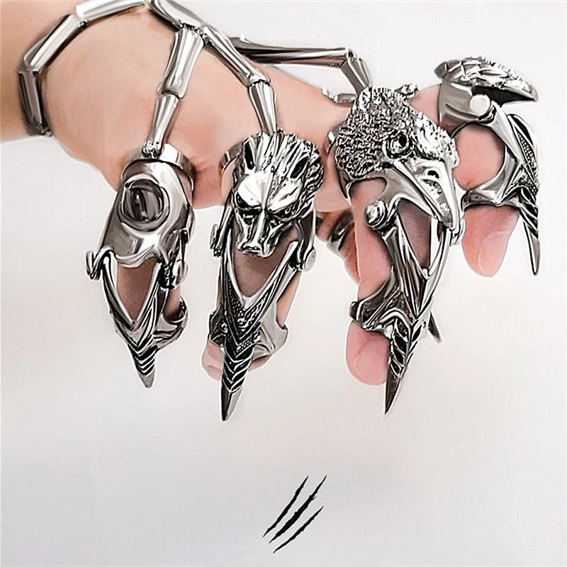 Exoskeleton Armor Ring Punk Goth Retro Animal Claw Movable Bracelet Men and Women Jewelry Gift