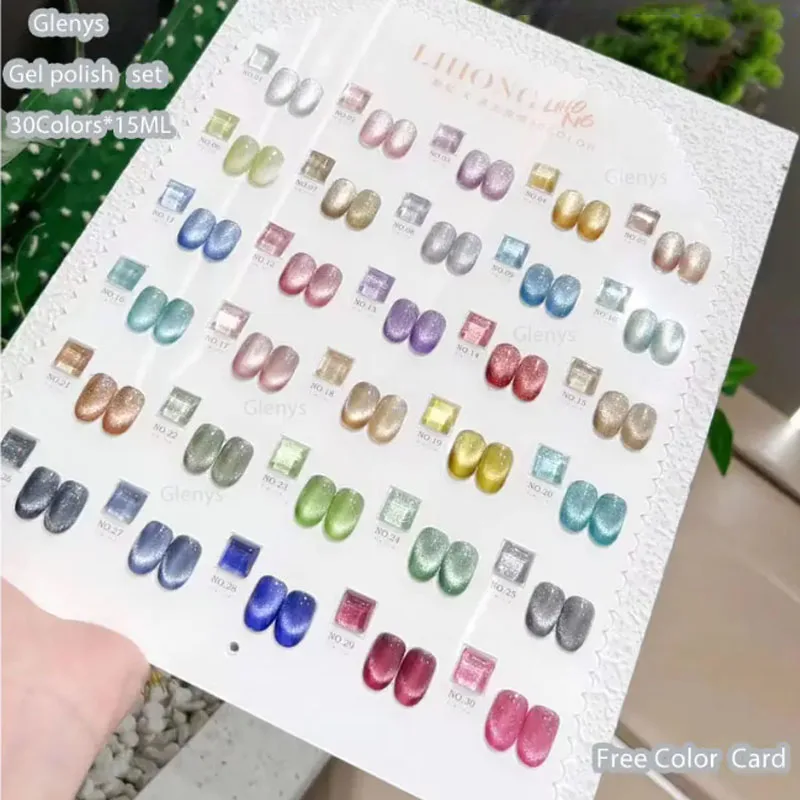 Glenys 30 colores esmalte de uñas Gel todo en red Popular gel de remojo tarjeta de Color UV LED salón de uñas Nail Art Clearcoat Set 15ml