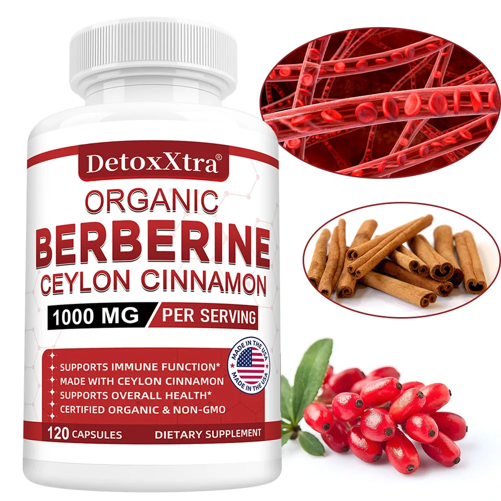 Premium Berberine HCL - Blood Sugar Support, Heart Health - Ceylon Cinnamon, Berberine HCI Supplement Capsules 1000MG