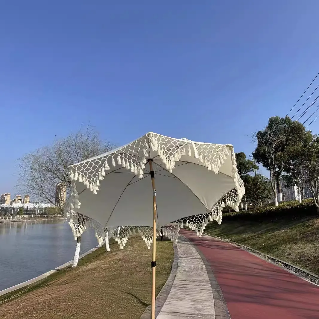 Outdoor tassel umbrella 8k Korean version beach outdoor camping parasol garden courtyard vacation leisure beach umbrella wholesa