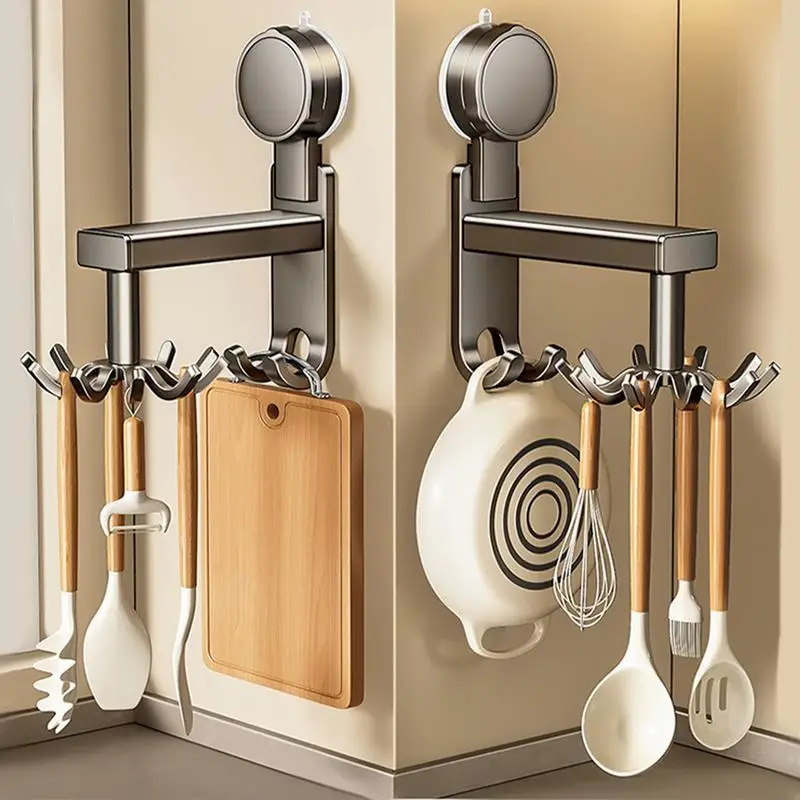 

Rotating Hooks Kitchen Suction Utensil Holder Heavy Duty Utensils Organizer Utility Hook Space Saving Hanger For Entryway