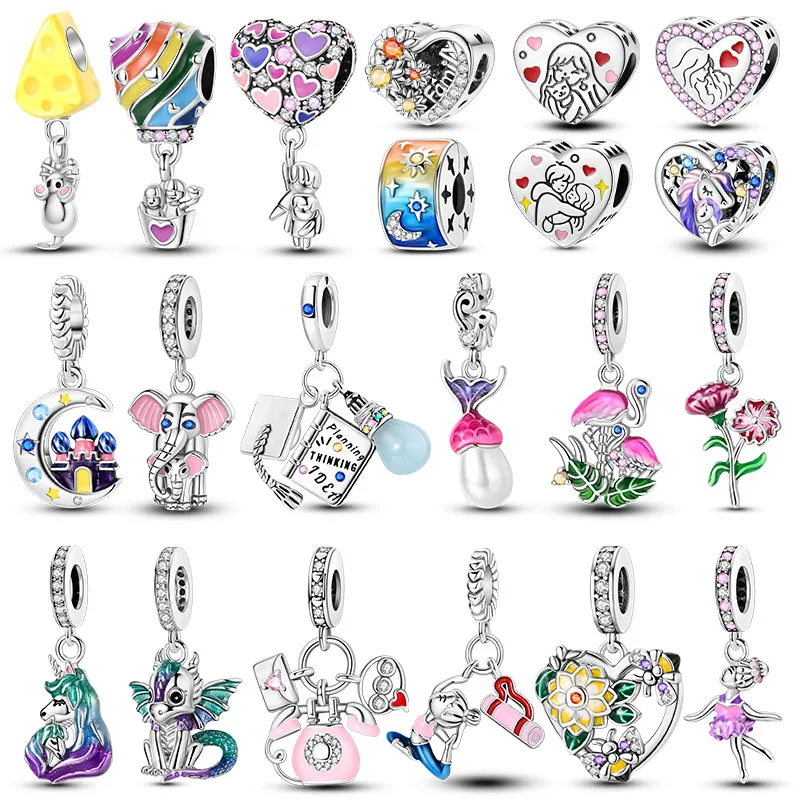 Silber Überzogene Charms Perlen Herz Form Ballon Nelke Anhänger Für Frau Fit Original Armband Schmuck Machen