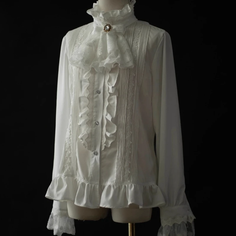 2025 خريف جديد الأبيض لوليتا قميص داخلي نسائي طويل الأكمام تصميم فرنسي الحلو كول الدانتيل مثير الجوف خارج قمصان فضفاضة السيدات