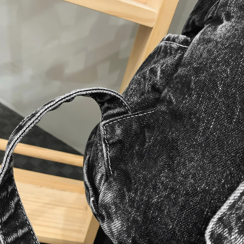 

Knapsack for Women Men Multi-pocket Shoulder Bag Denim Zipper School Bag Solid Daypack Travel Gym Bag