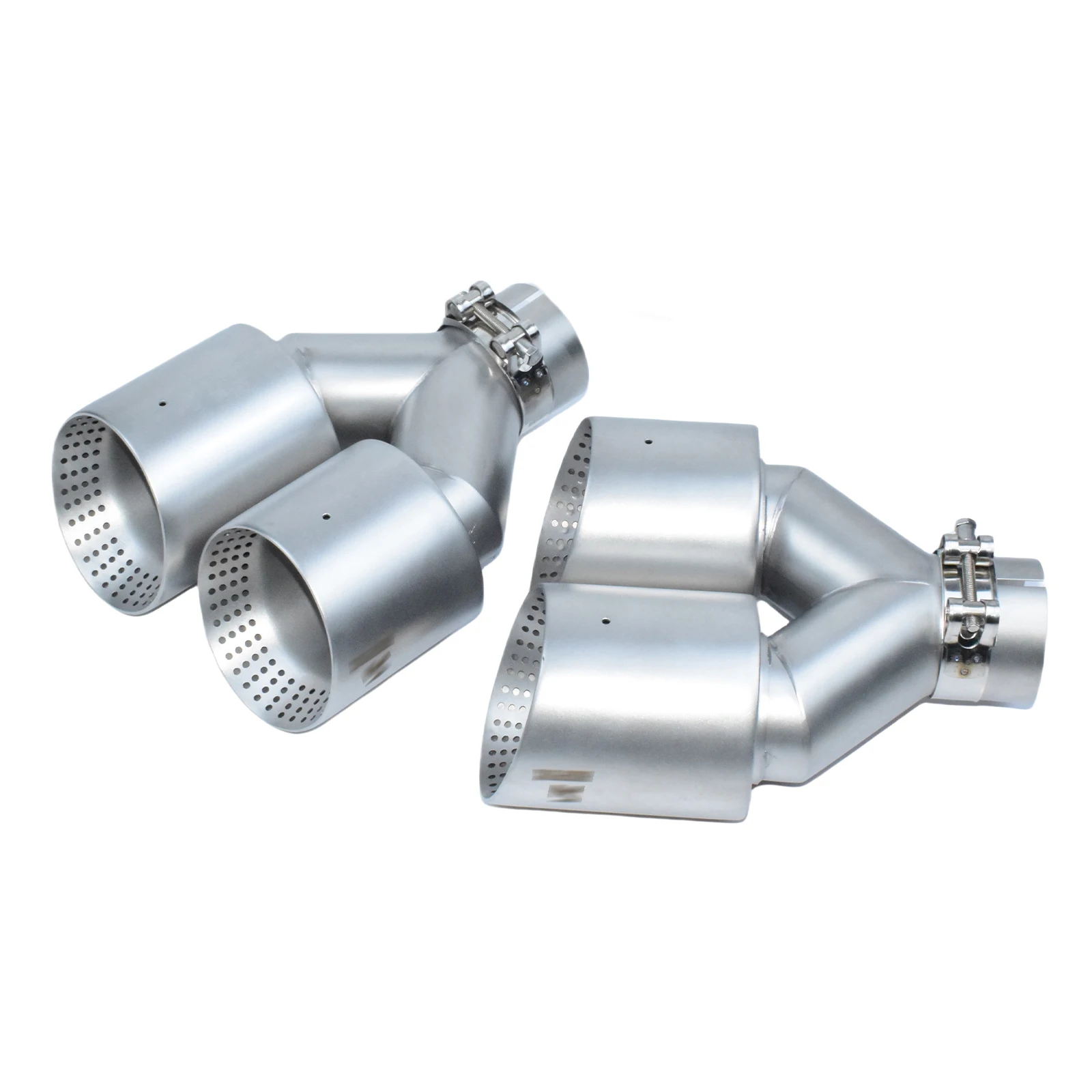 

High Quality Customizable 304 StainlessSteel Dual Tailpipe Silver Dual Tailpipe Universal Double Car Muffler Exhaust Tip