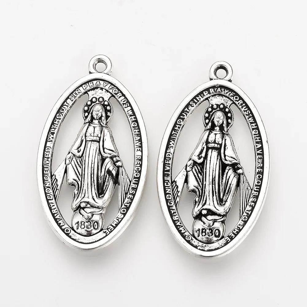 

20pcs Tibetan Style Alloy Pendants Miraculous Medal The Blessed Virgin Mary Metal Charms for DIY Bracelet Necklace