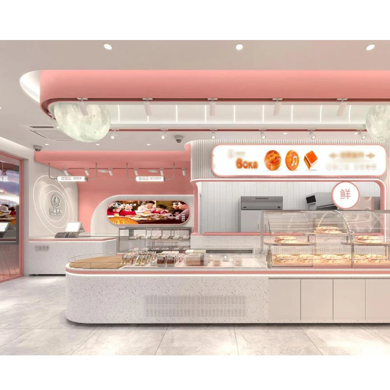 

Customize.Custom Sweets Cafe Shop Furniture Glass Bakery Fitting Donut Store Showcase Design Marble Coffee Shop Bar Display Coun