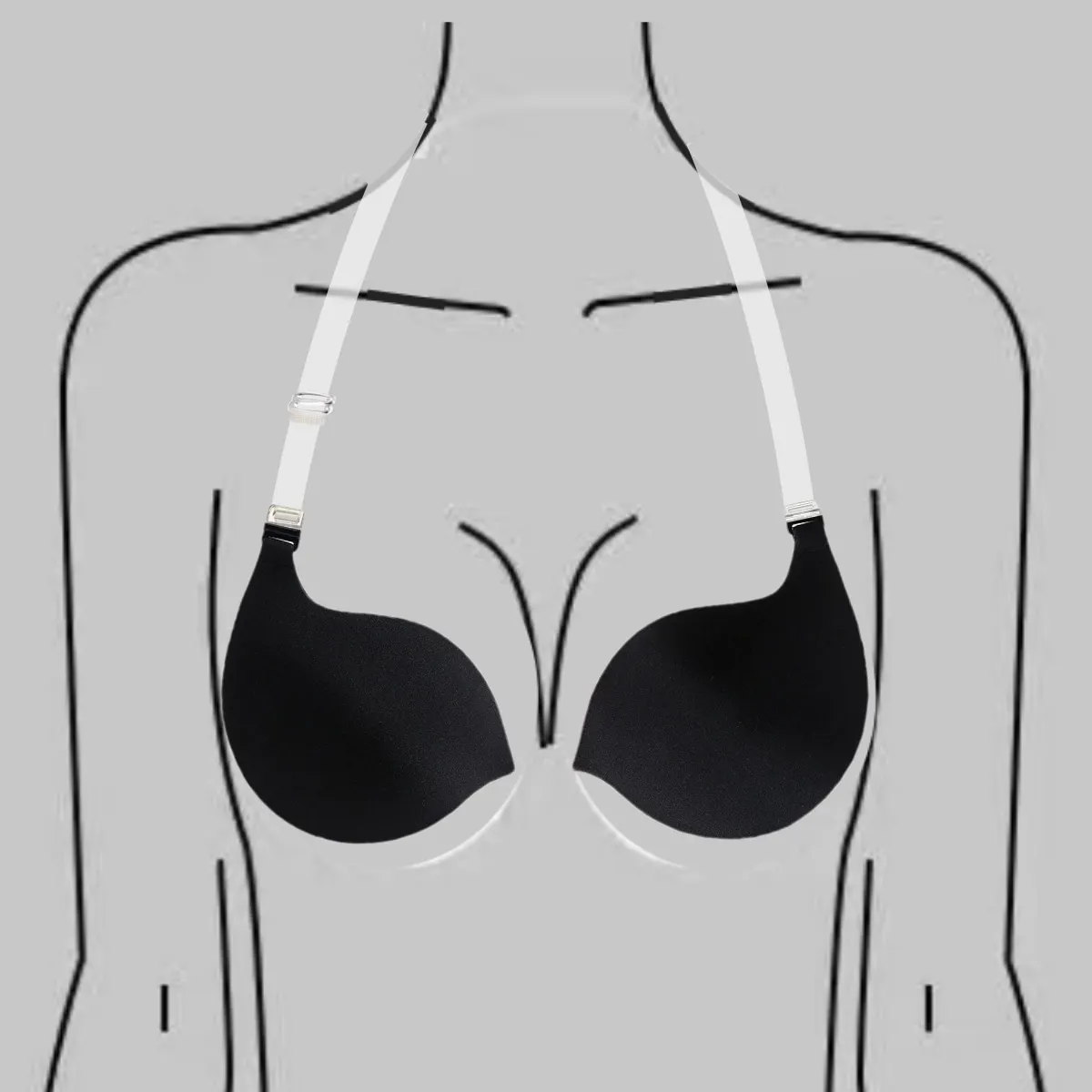 Sutiã Push-Up de Silicone Autoadesivo com Alça Halter Transparente Ajustável, Sutiã Invisível Sem Costas e Sem Alças para Vestido de Noiva