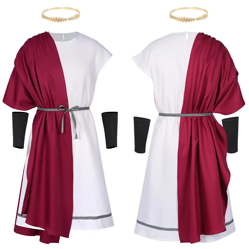 Toga Robe-Disfraz de Cosplay de Roma griega, pulsera con corona de Laurel, disfraz de Carnaval de Halloween, ropa personalizada