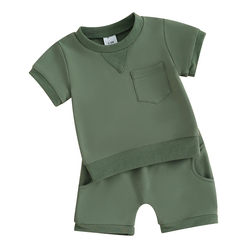 

Toddler Baby Boy Summer Outfit Set Solid Color Short Sleeve Crew Neck T Shirt Top Shorts Cute Infant Newborn Clothes