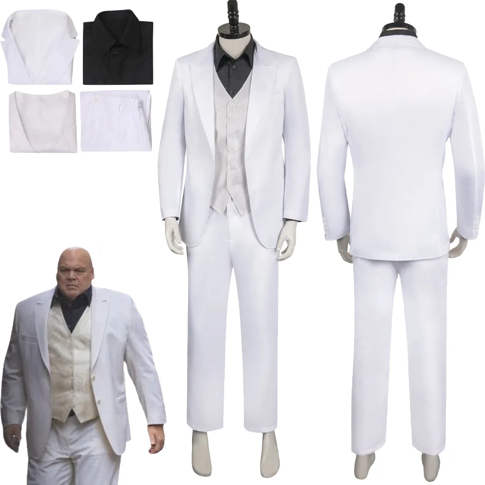 

Костюм для косплея Kingpin для мужчин и взрослых, белая форма, пальто, рубашка, жилет, брюки, наряды, фантазия, костюмы на Хэллоуин, карнавал, женский костюм