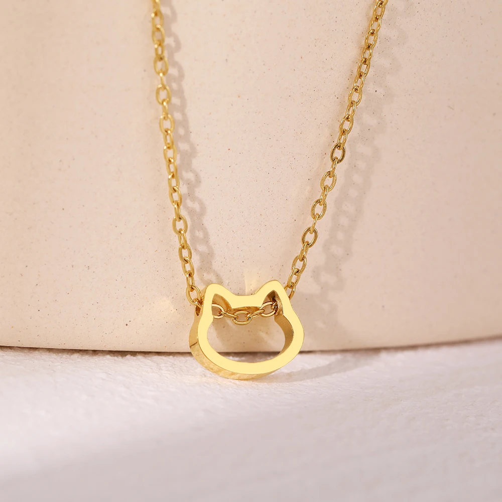 Stainless Steel Necklaces Cute Cartoon Kitten Cat Pendants Girl Chain Kpop Choker Fashion Necklace For Women Jewelry Fine Gifts