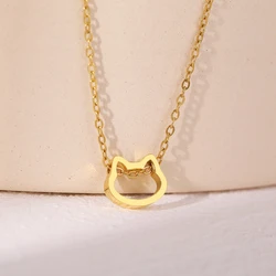 Stainless Steel Necklaces Cute Cartoon Kitten Cat Pendants Girl Chain Kpop Choker Fashion Necklace For Women Jewelry Fine Gifts