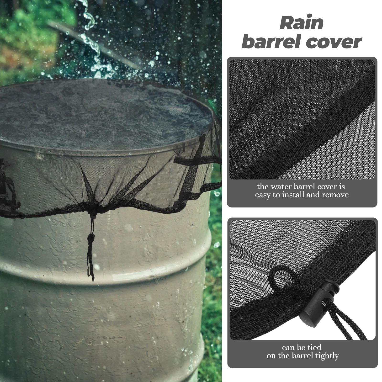 

Durable Rain Protective Mesh Cover Outdoor Water Tank Filter Net Cover Drawstring Rain Bucket Screen Tank Protector