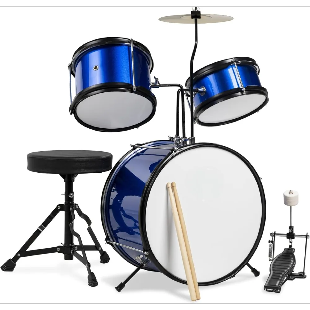 

3-Piece Beginner Drum Set for Kids Juniors, w/Throne Stool, Cymbal, Drum Sticks, Bass Drum Pedal