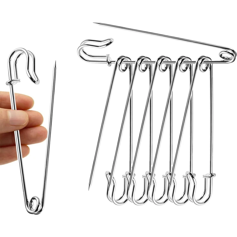 6Pcs Large Safety Pins Metal Safety Pins Set 10cm Nappy Pins Safety Lock Kilt Pins for Blankets Knitting Jewellery Crafts Cloth