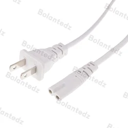 White 1.5M US America 2-Prong Port AC Power Cord Cable Slim Power Cable for most printer & laptop AC power adapters