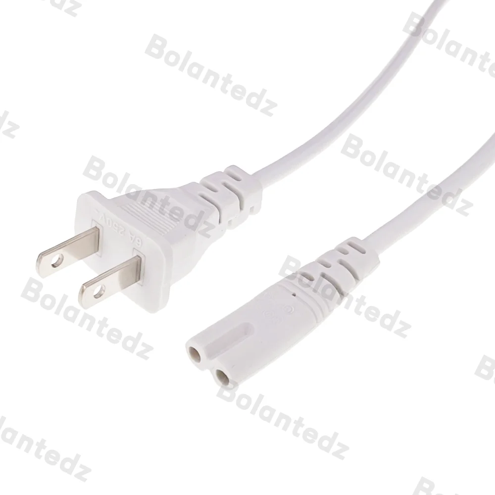 White 1.5M US America 2-Prong Port AC Power Cord Cable Slim Power Cable for most printer & laptop AC power adapters