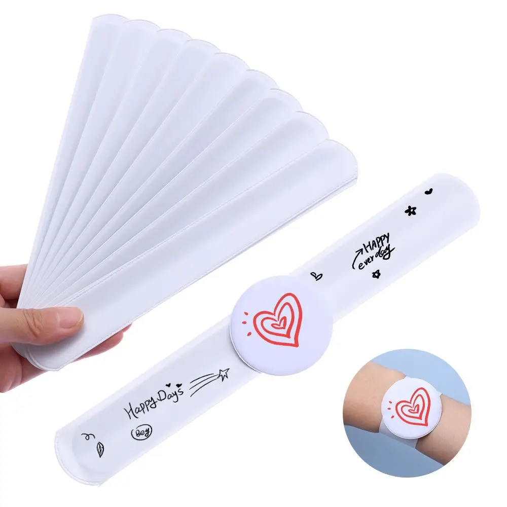 10pcs Classroom Prizes DIY Craft Painting Handmade Valentine’s Day Waterproof Reusable Writable Wristbands Blank Slap Bracelets