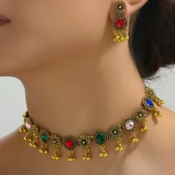 Women Bohemain Rhinestone Jewelry Set Fashion Crystal Beaded Drop Earrings Necklaces Female Vintage Party Wedding Accessories