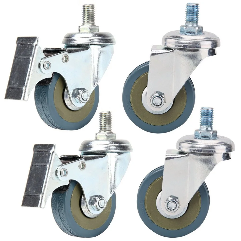 4 x 50mm Heavy Duty Swivel Castor Wheels Caster Brake Double ball bearing Rubber