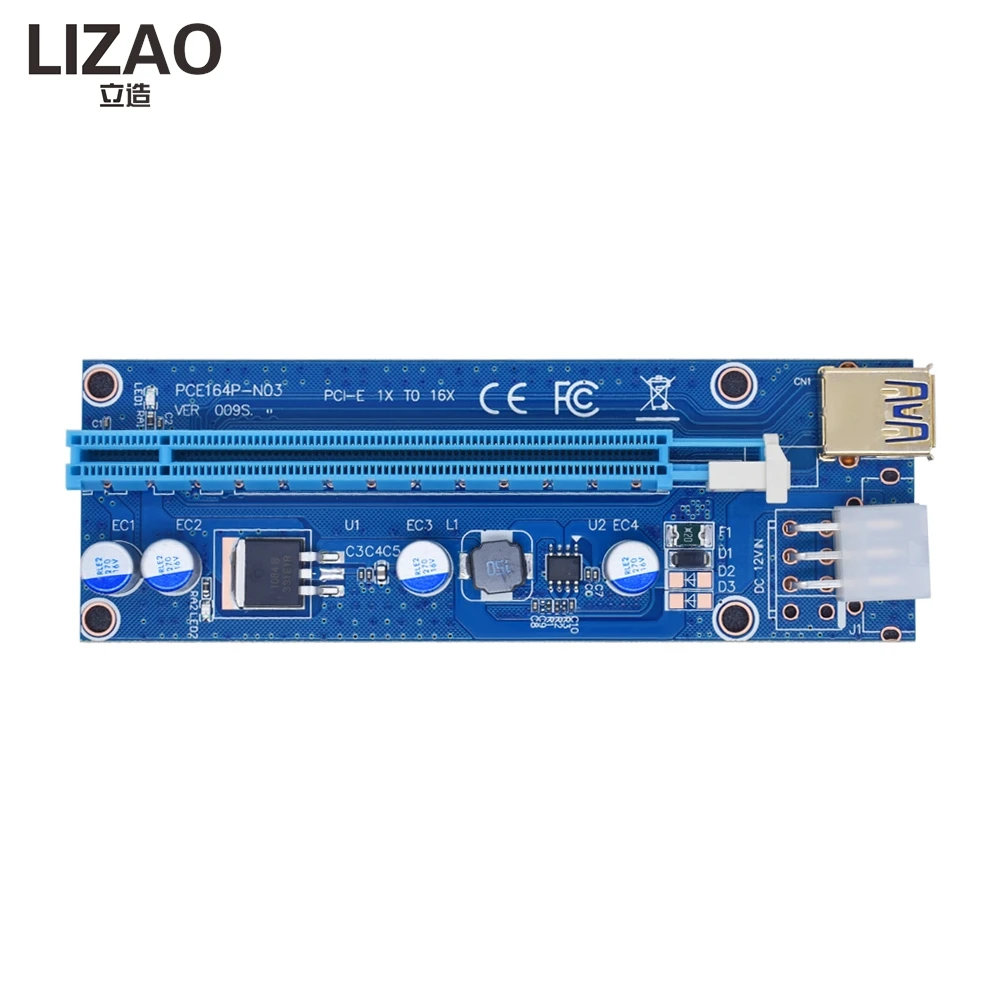 VER009S PCI-E 1X to 16X Riser Card, 6Pin Power GPU Extender with 0.6M USB 3.0 Cable for Mining & Gaming